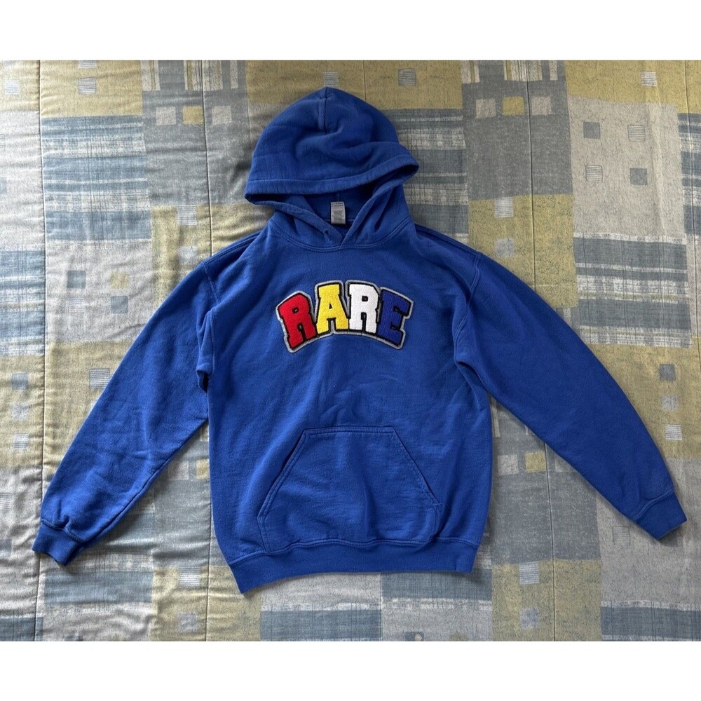 RARE Blue Long Sleeve Multicolor Logo Embroidered Hoodie Sz S